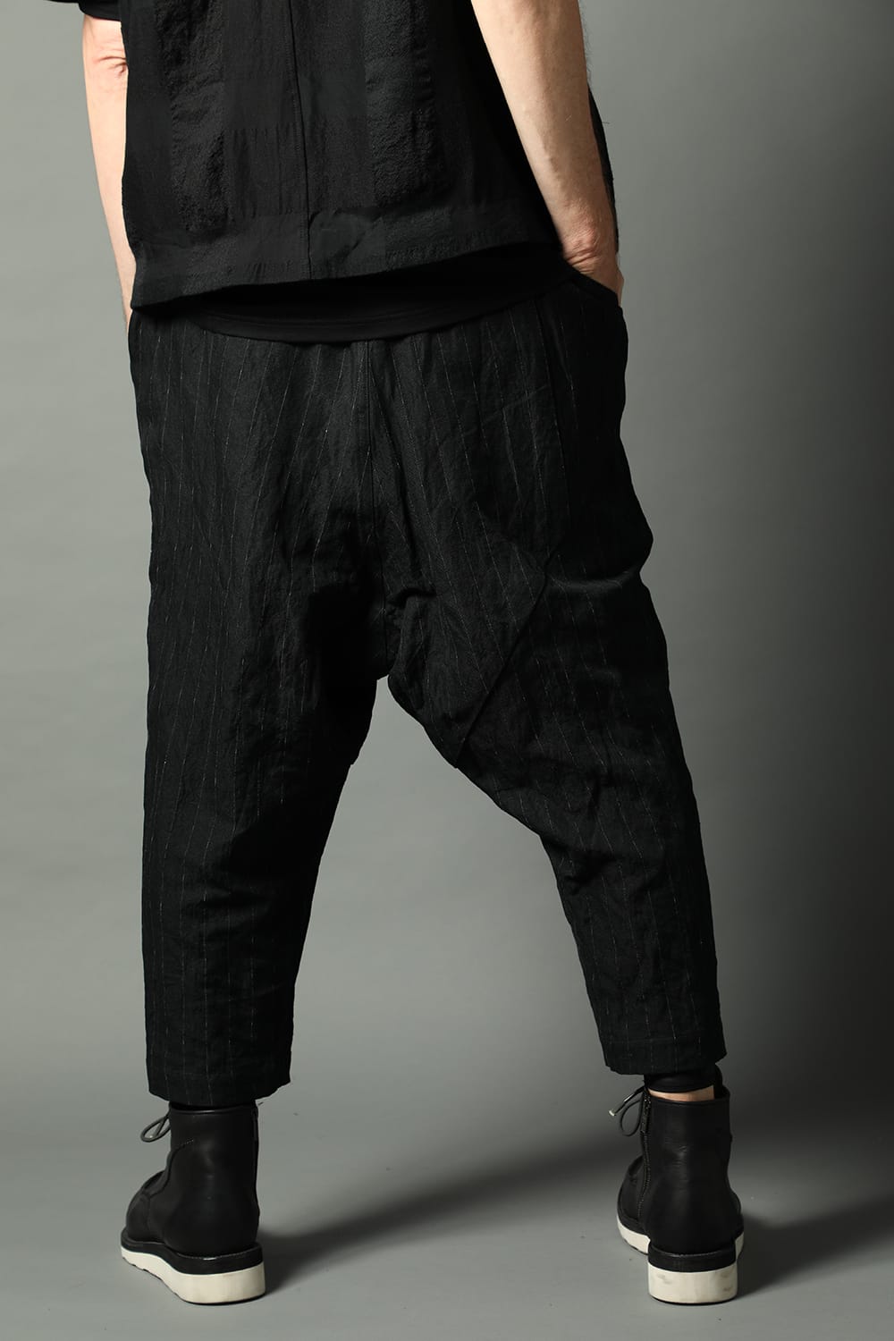 Dropcroch cropped pants cotton linen metal shrink