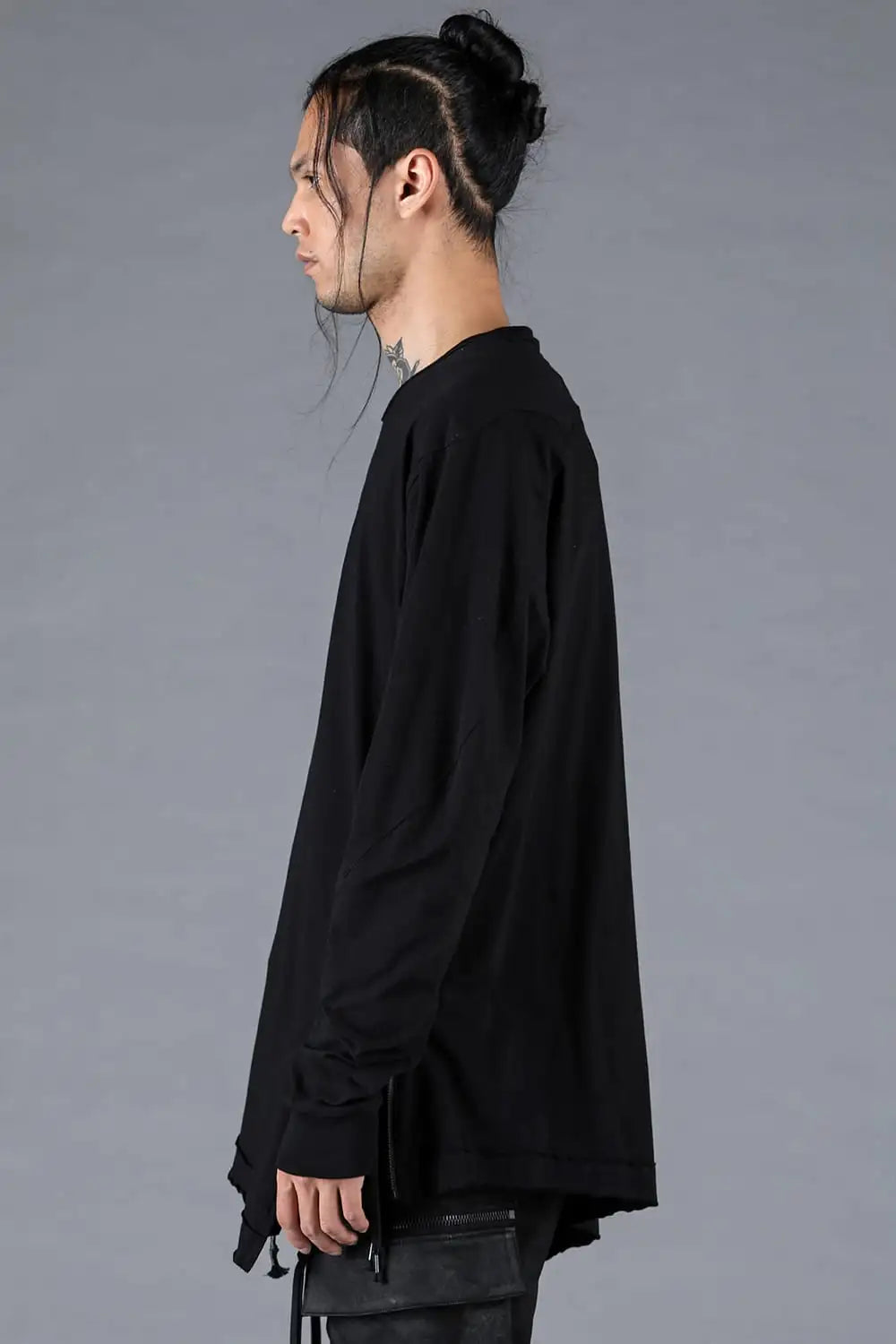 30/- Soft Cotton Jersey Side Zip Long Sleeve T-Shirt Black