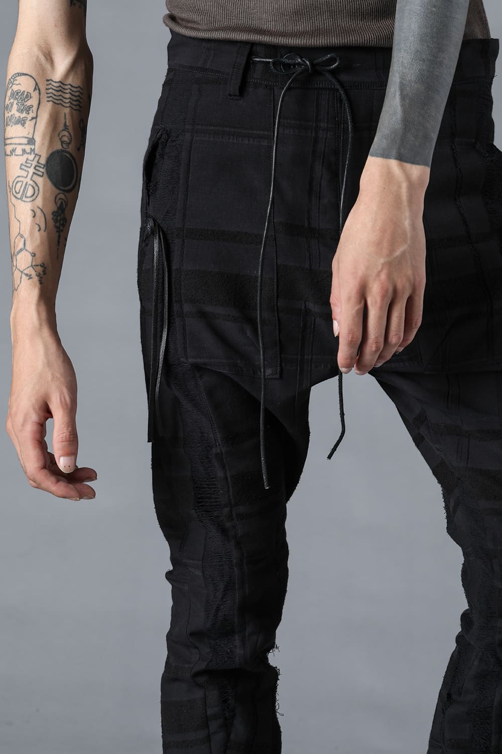 Check Jacquard Drop Crotch Slim Pants