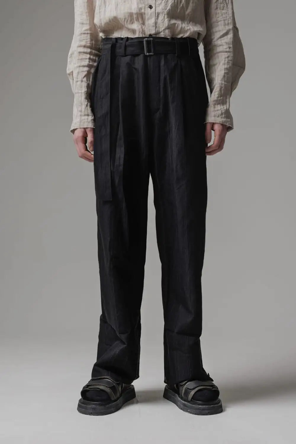 Cuffs baggy pant cotton / linen stripe