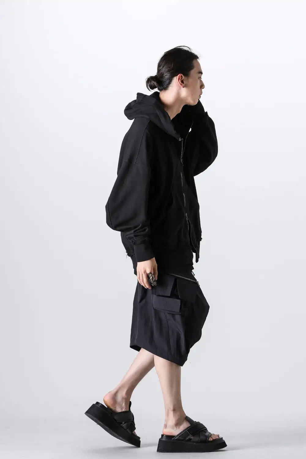 Cotton Sweat Zip Up Hoodie Black