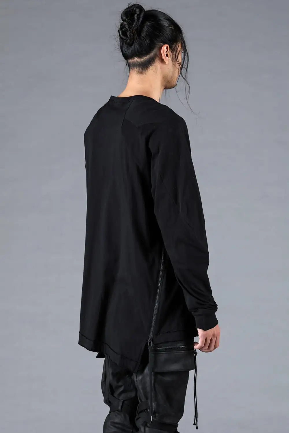 30/- Soft Cotton Jersey Side Zip Long Sleeve T-Shirt Black