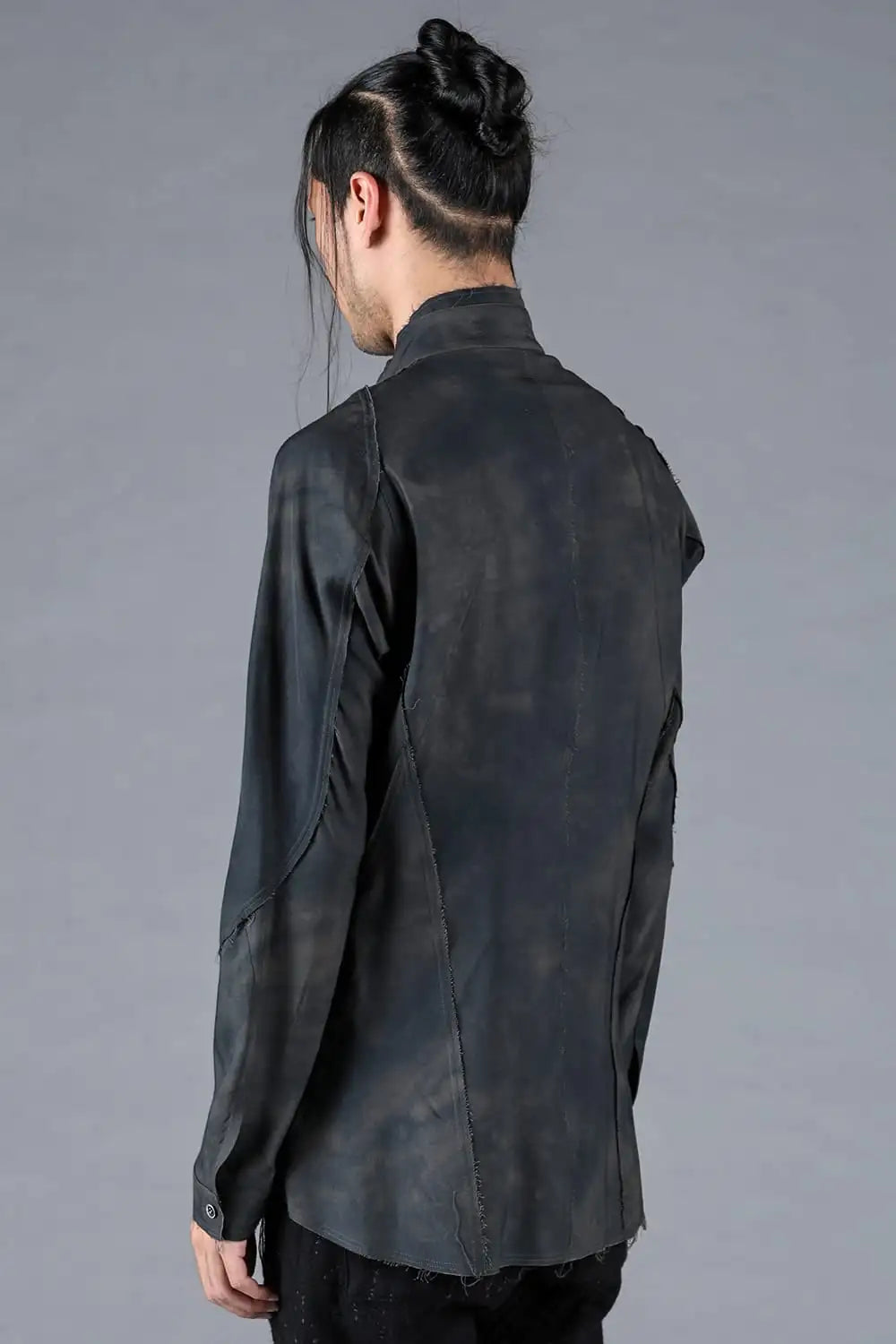 Rayon Twill Cut-Off Band Collar Shirt Black