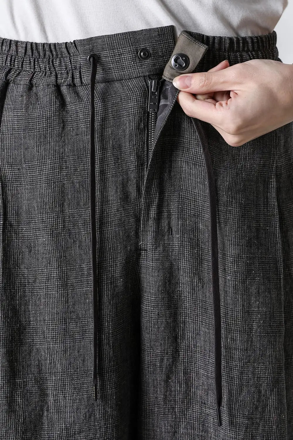 クロップドパンツ リネン グレンチェック