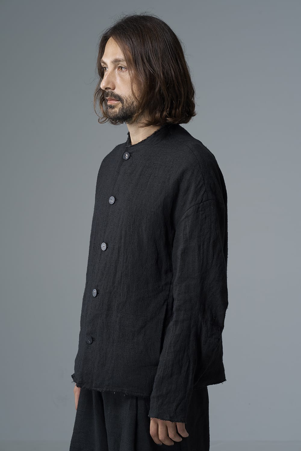 Jacket silk linen crazy check  Black