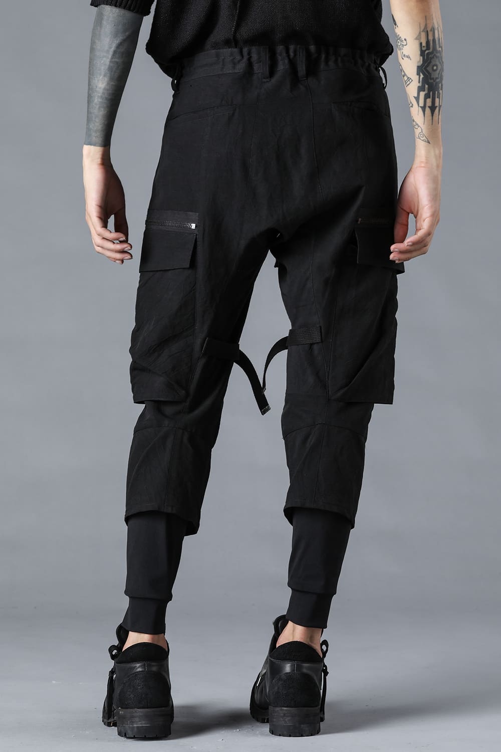 塩縮ワッシャードビーボーダーレイヤードカーゴパンツ