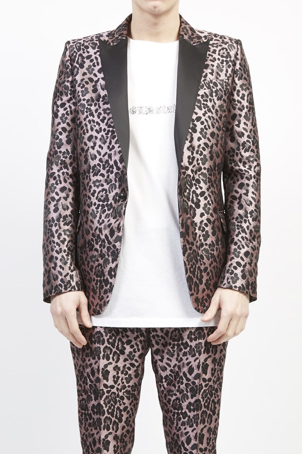 Leopard jacquard 1B jacket Pink × Black