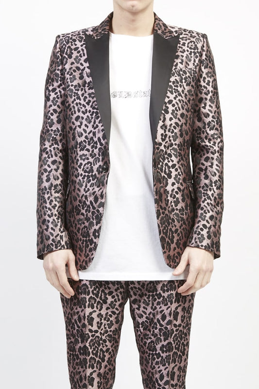 Leopard jacquard 1B jacket Pink × Black
