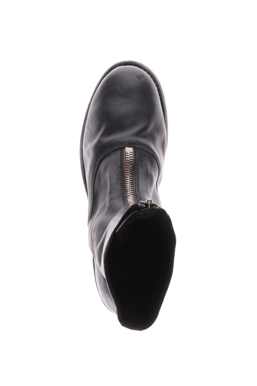 Middle Front Zip Boots Single Sole - Soft Horse Full Grain Leather - Black