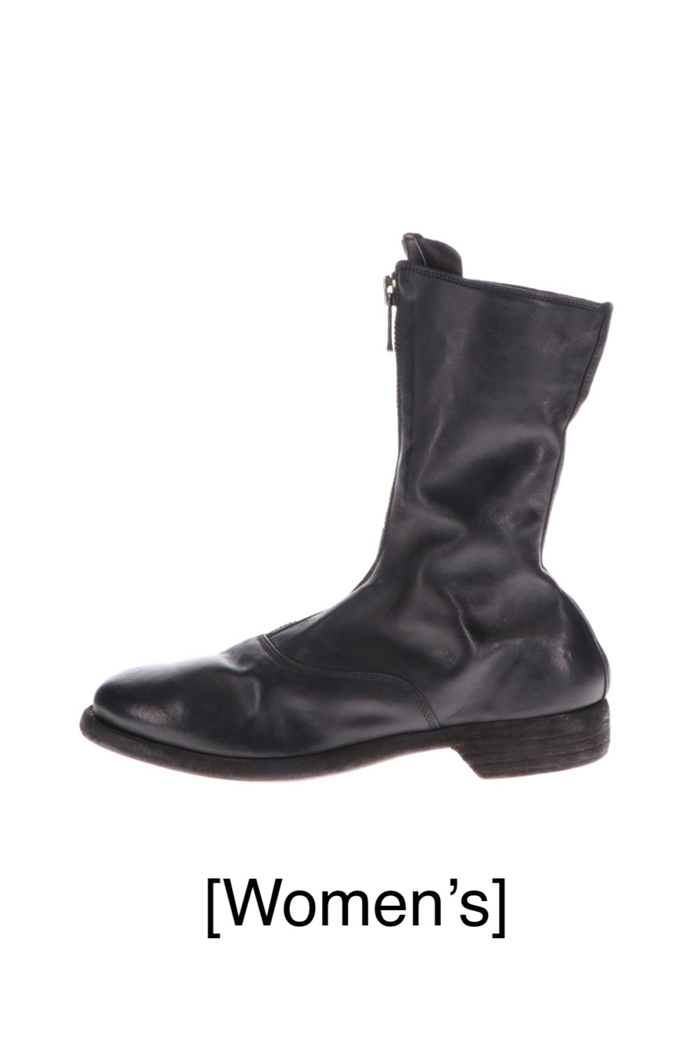 Middle Front Zip Boots Single Sole - Soft Horse Full Grain Leather - Black