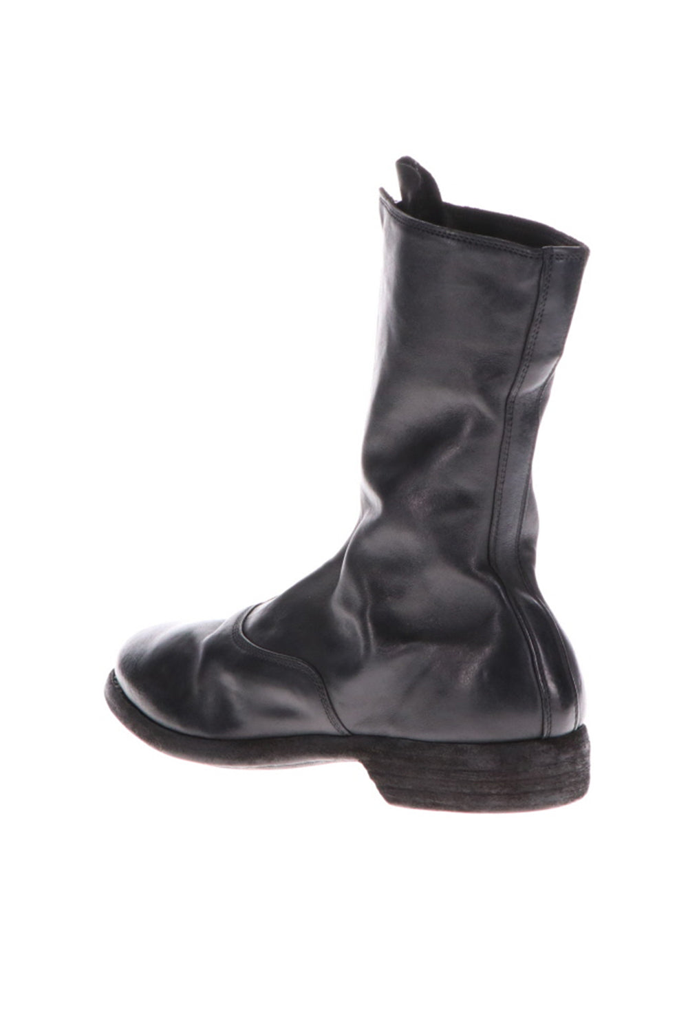 Middle Front Zip Boots Single Sole - Soft Horse Full Grain Leather - Black