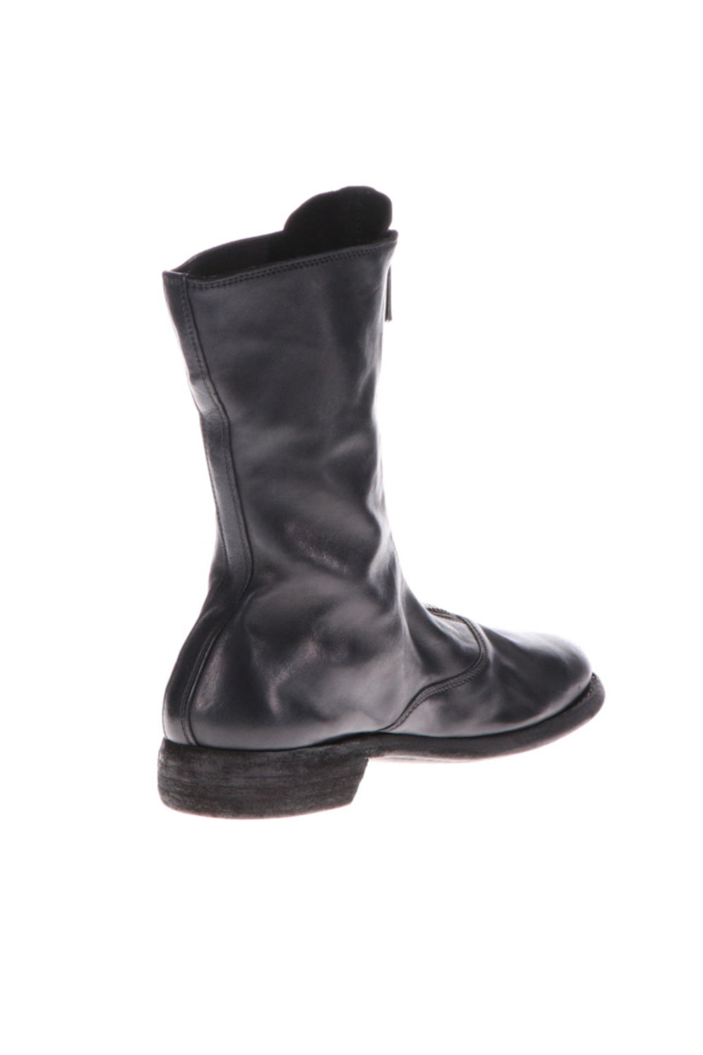 Middle Front Zip Boots Single Sole - Soft Horse Full Grain Leather - Black