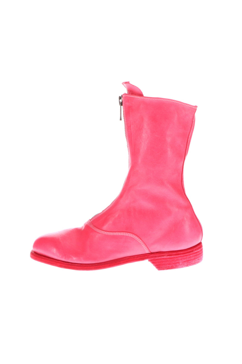 Middle Front Zip Boots Single Sole - Soft Horse Full Grain Leather - Pink