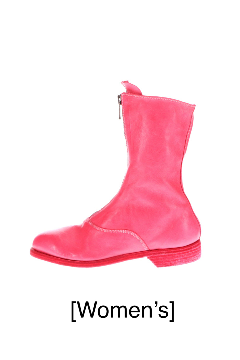 Middle Front Zip Boots Single Sole - Soft Horse Full Grain Leather - Pink