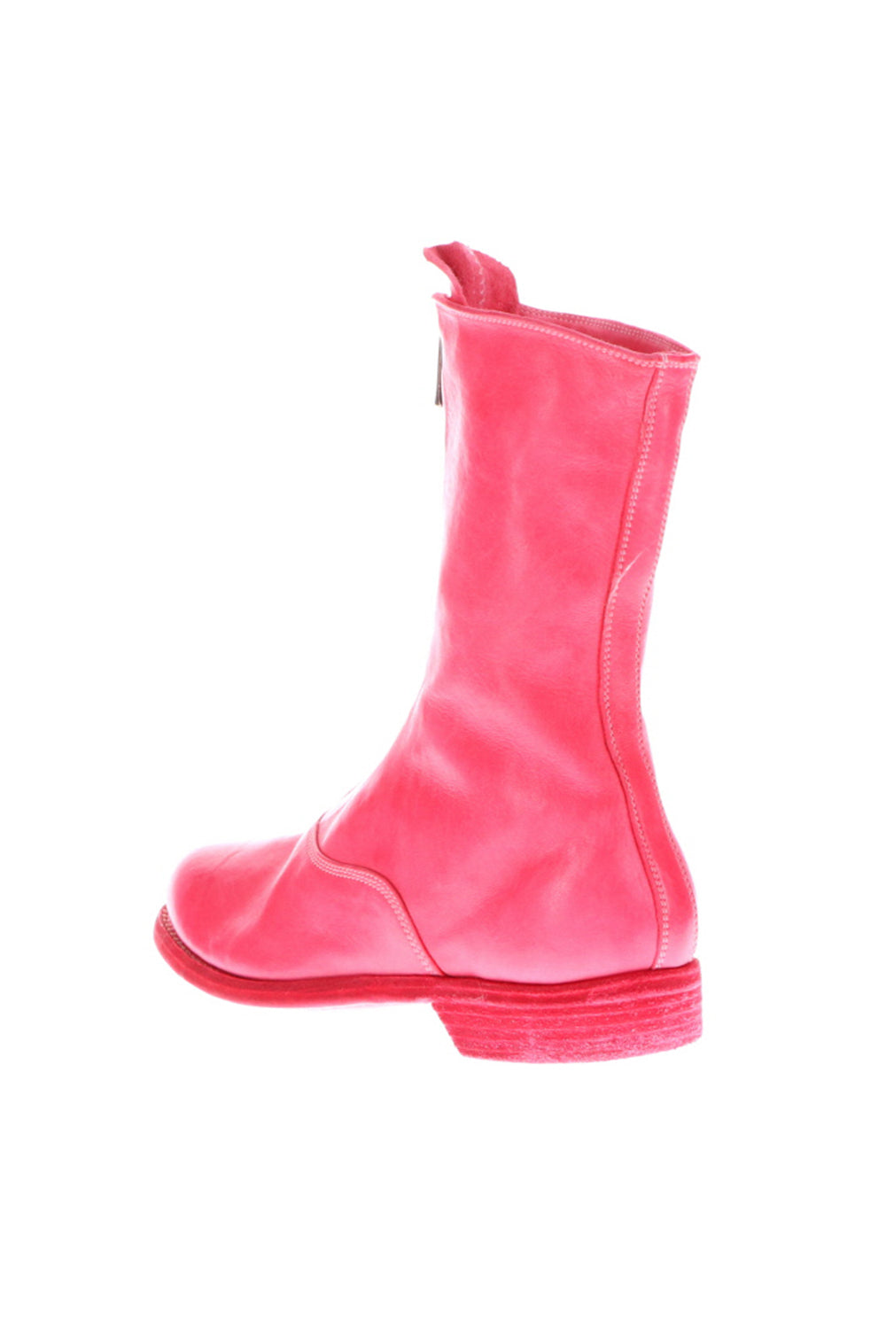 Middle Front Zip Boots Single Sole - Soft Horse Full Grain Leather - Pink
