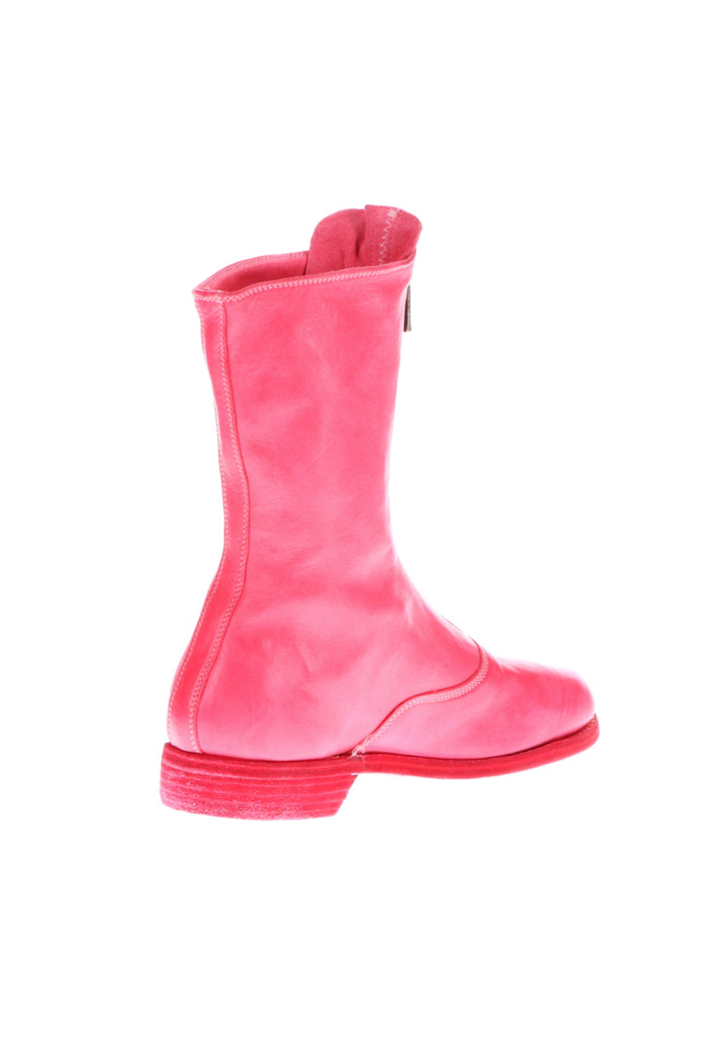 Middle Front Zip Boots Single Sole - Soft Horse Full Grain Leather - Pink