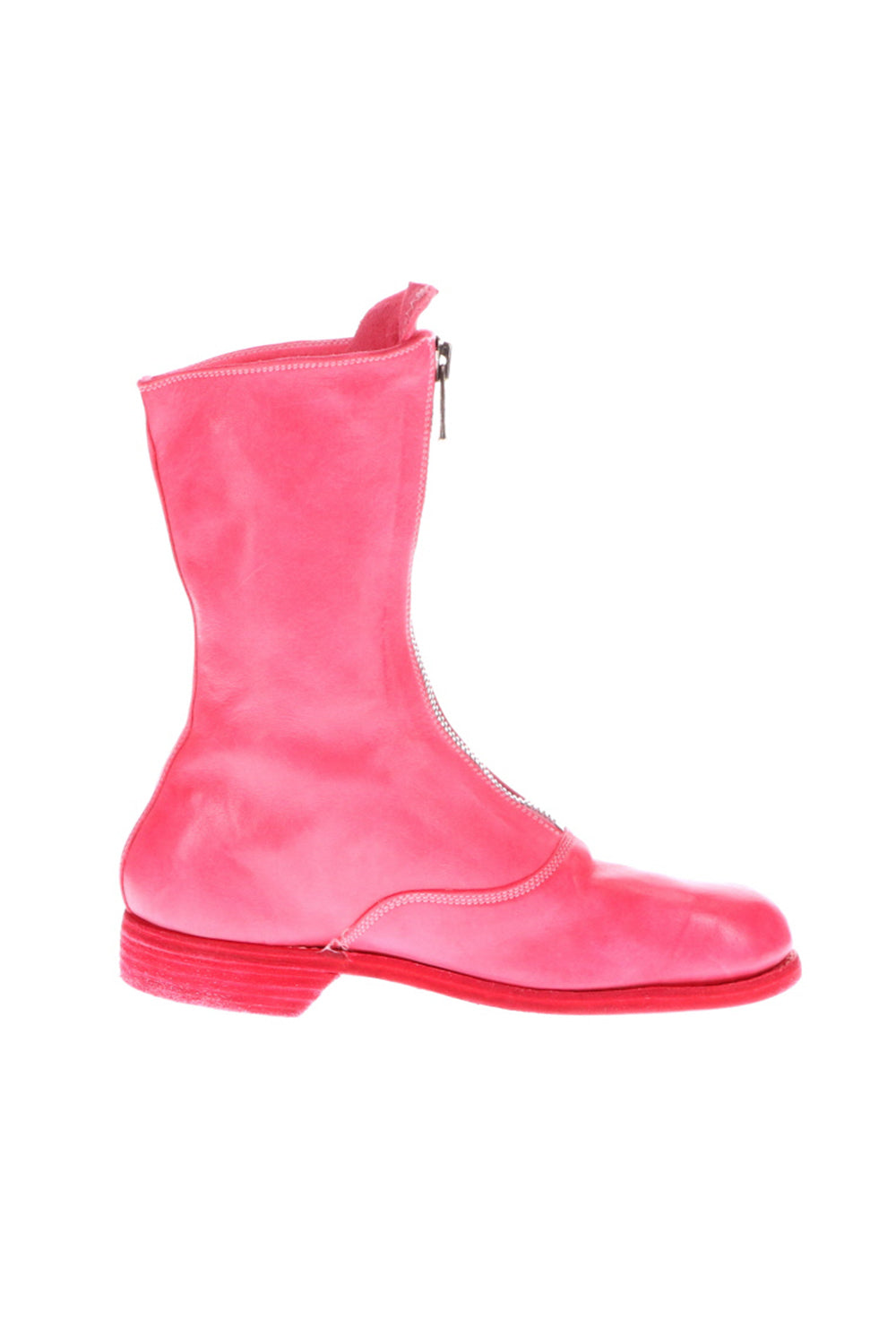 Middle Front Zip Boots Single Sole - Soft Horse Full Grain Leather - Pink