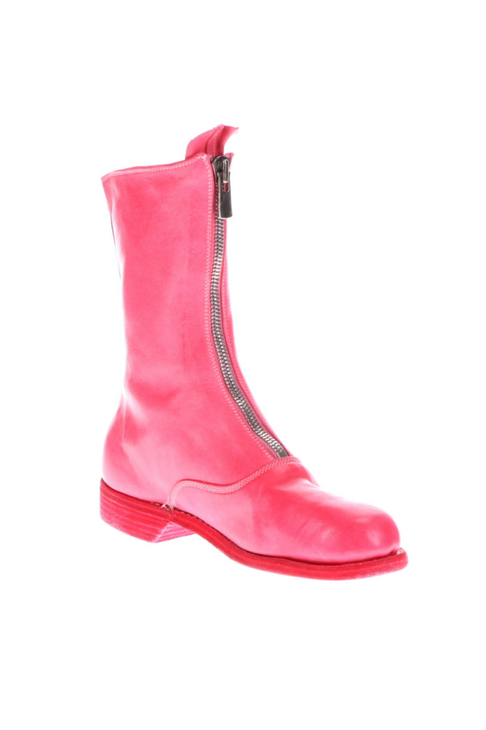 Middle Front Zip Boots Single Sole - Soft Horse Full Grain Leather - Pink