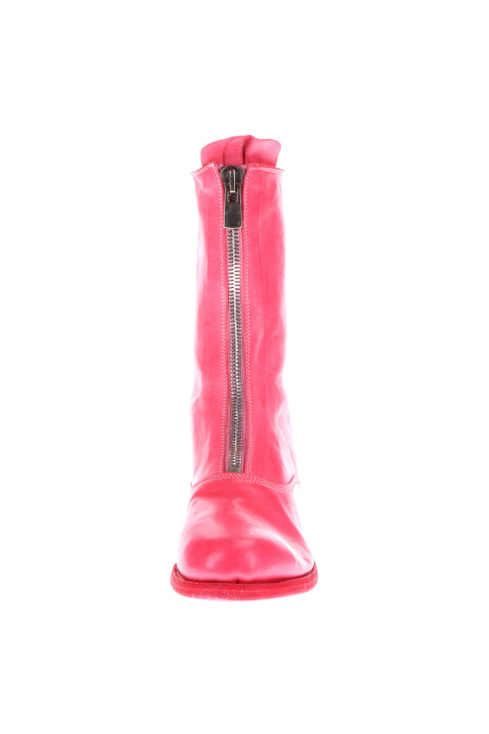 Middle Front Zip Boots Single Sole - Soft Horse Full Grain Leather - Pink