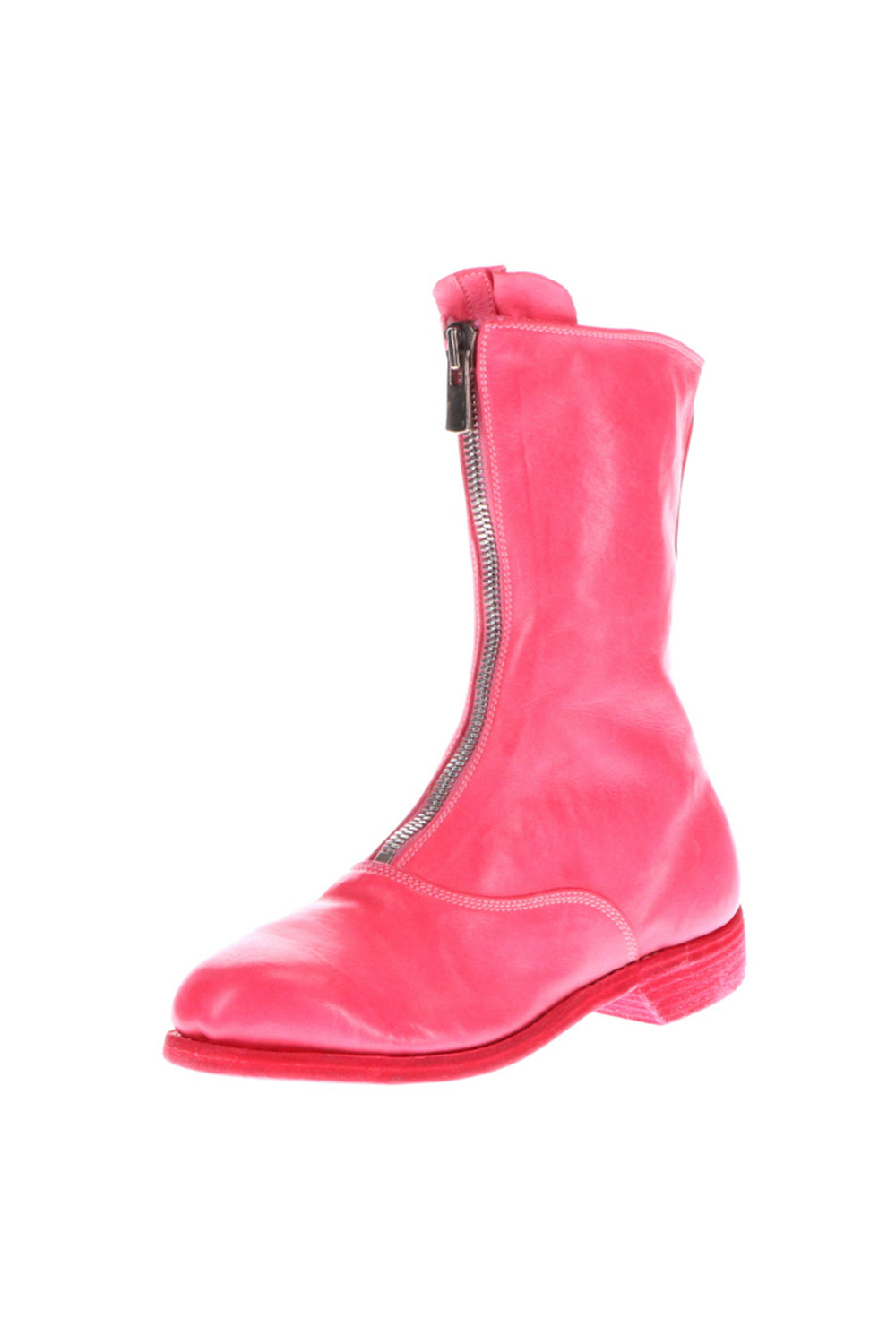 Middle Front Zip Boots Single Sole - Soft Horse Full Grain Leather - Pink