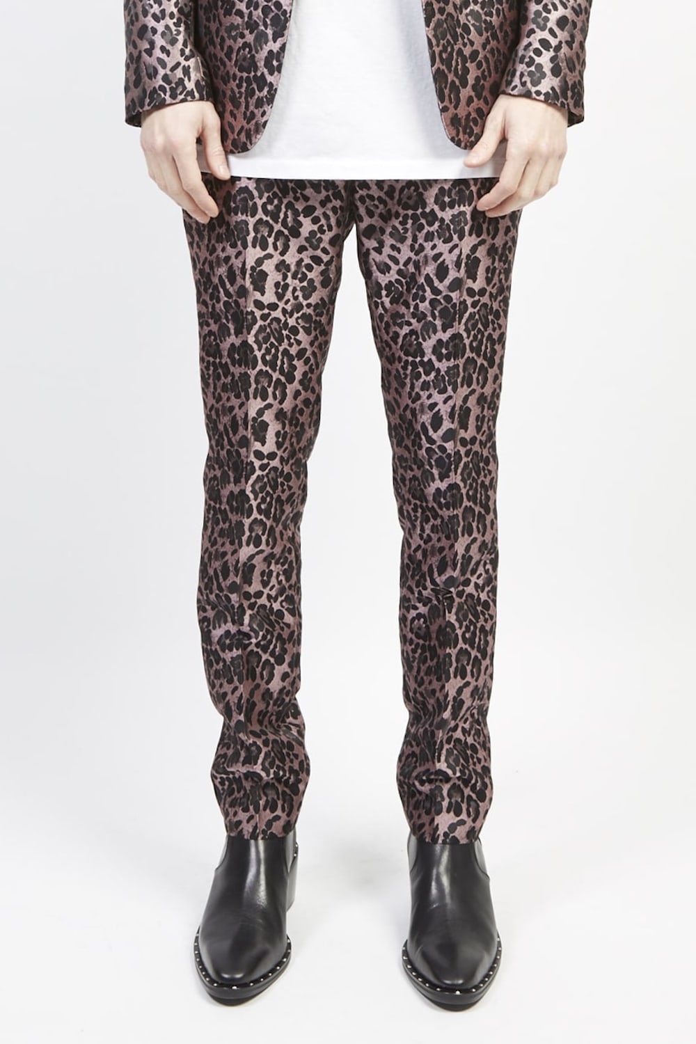 Leopard jacquard slacks Pink × Black