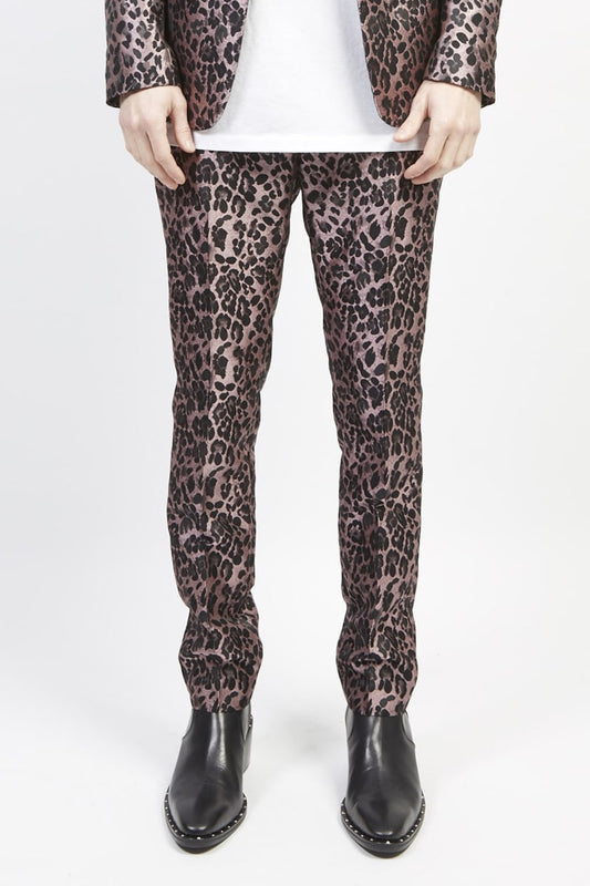 Leopard jacquard slacks Pink × Black