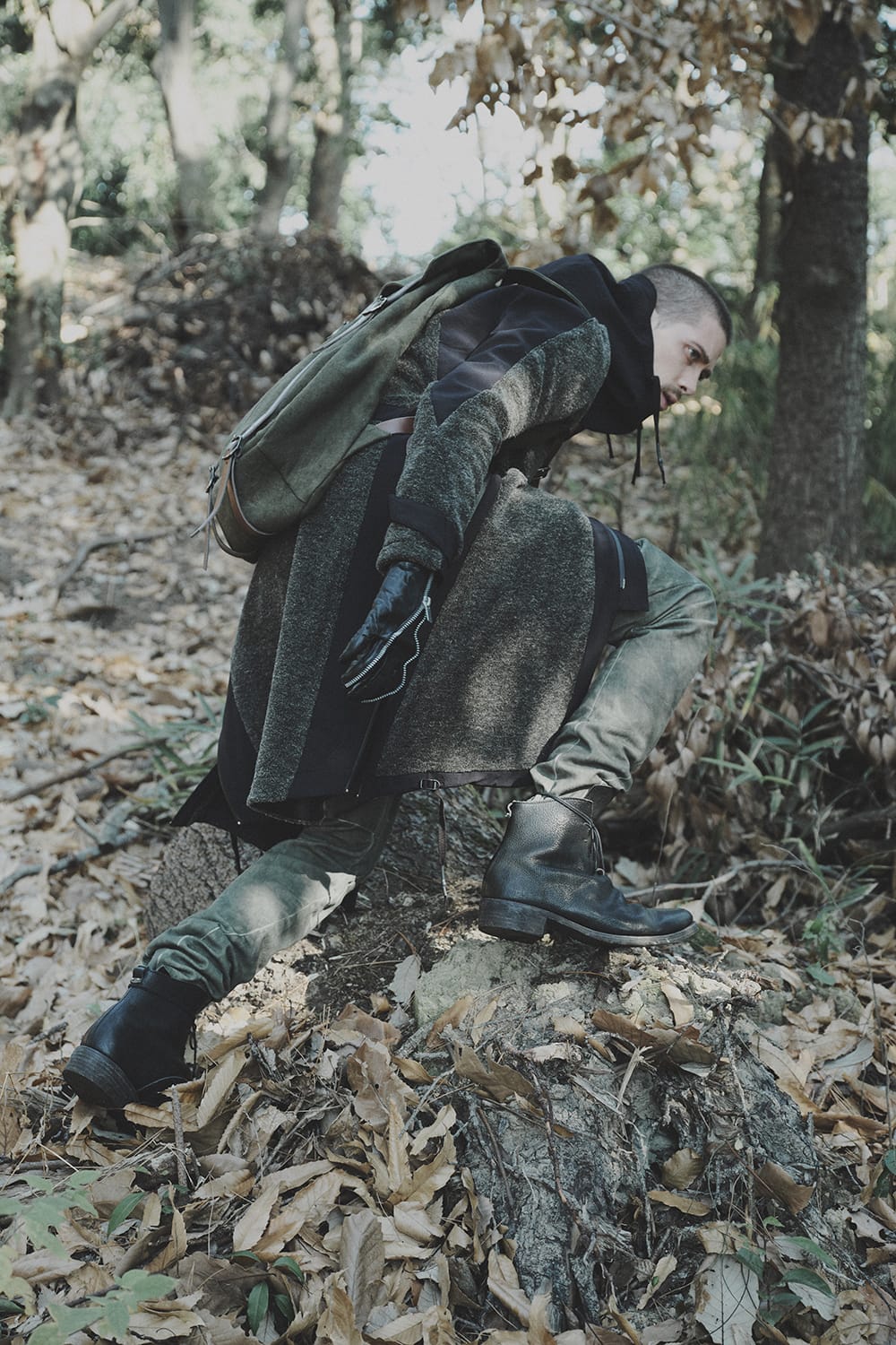 Kenpi wool Boa Hooded Coat Khaki