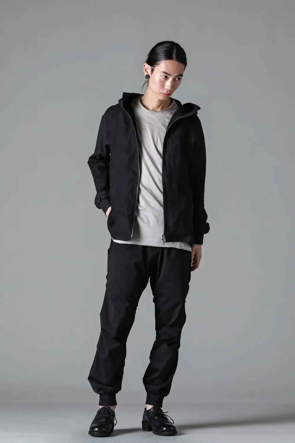 Hooded jacket soft nubuck cow leather