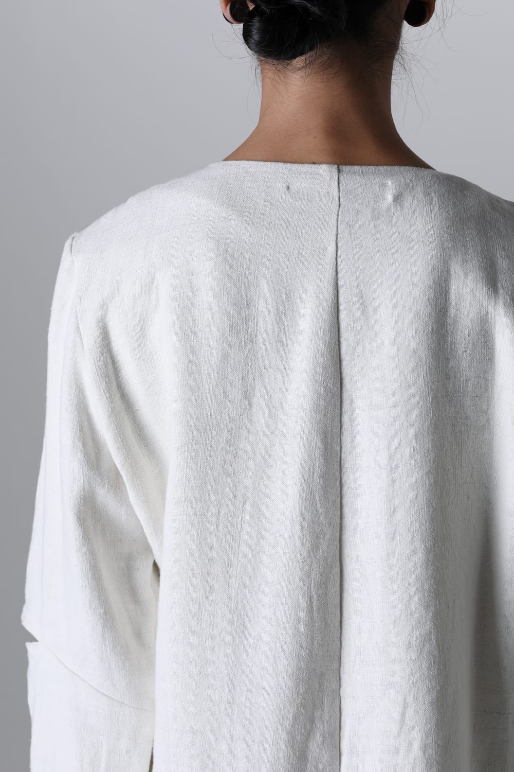 Collarless Shirt with Leather & Antique Linen