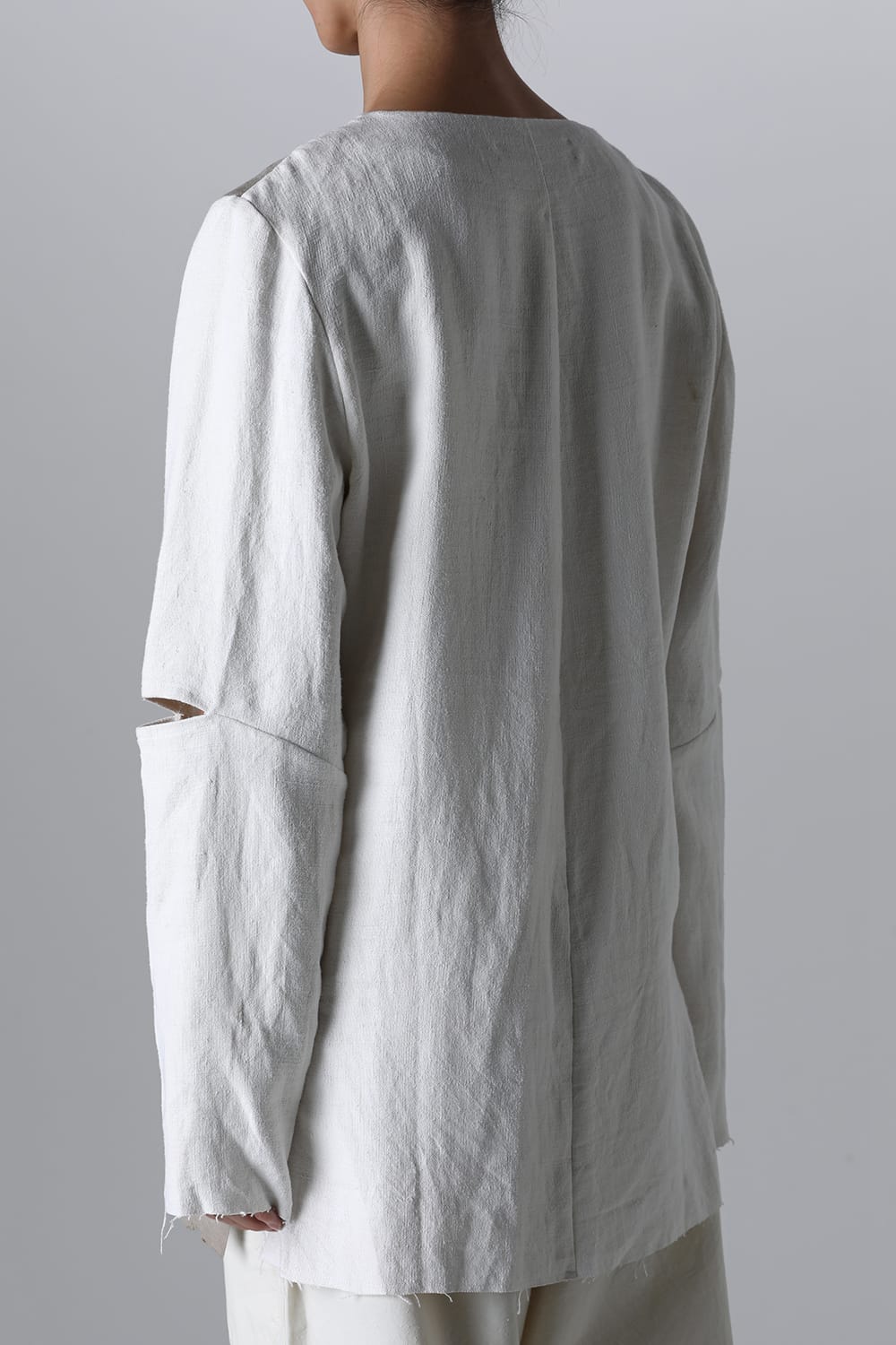 Collarless Shirt with Leather & Antique Linen