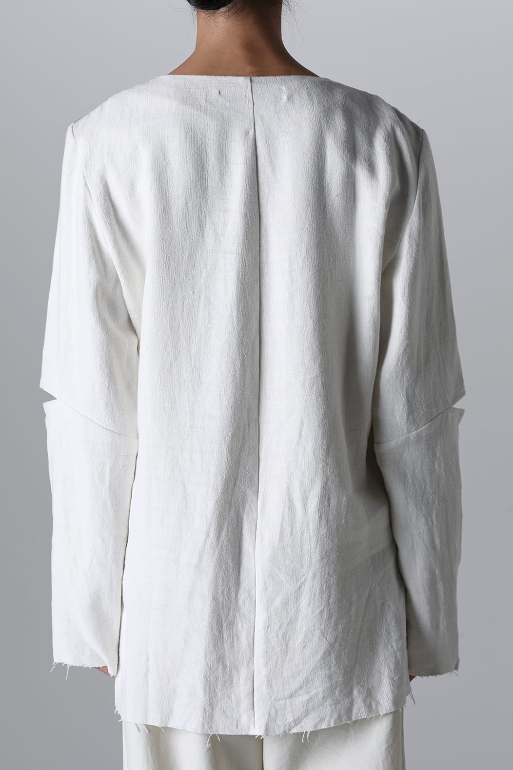 Collarless Shirt with Leather & Antique Linen