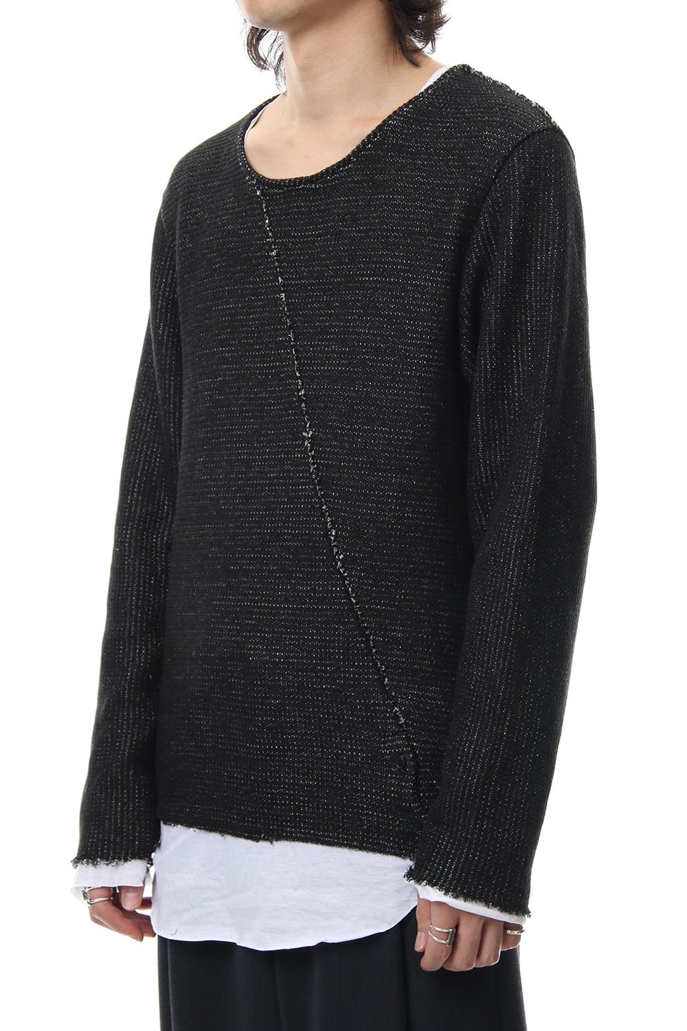 Layered Slash Knit - BLK/WHT