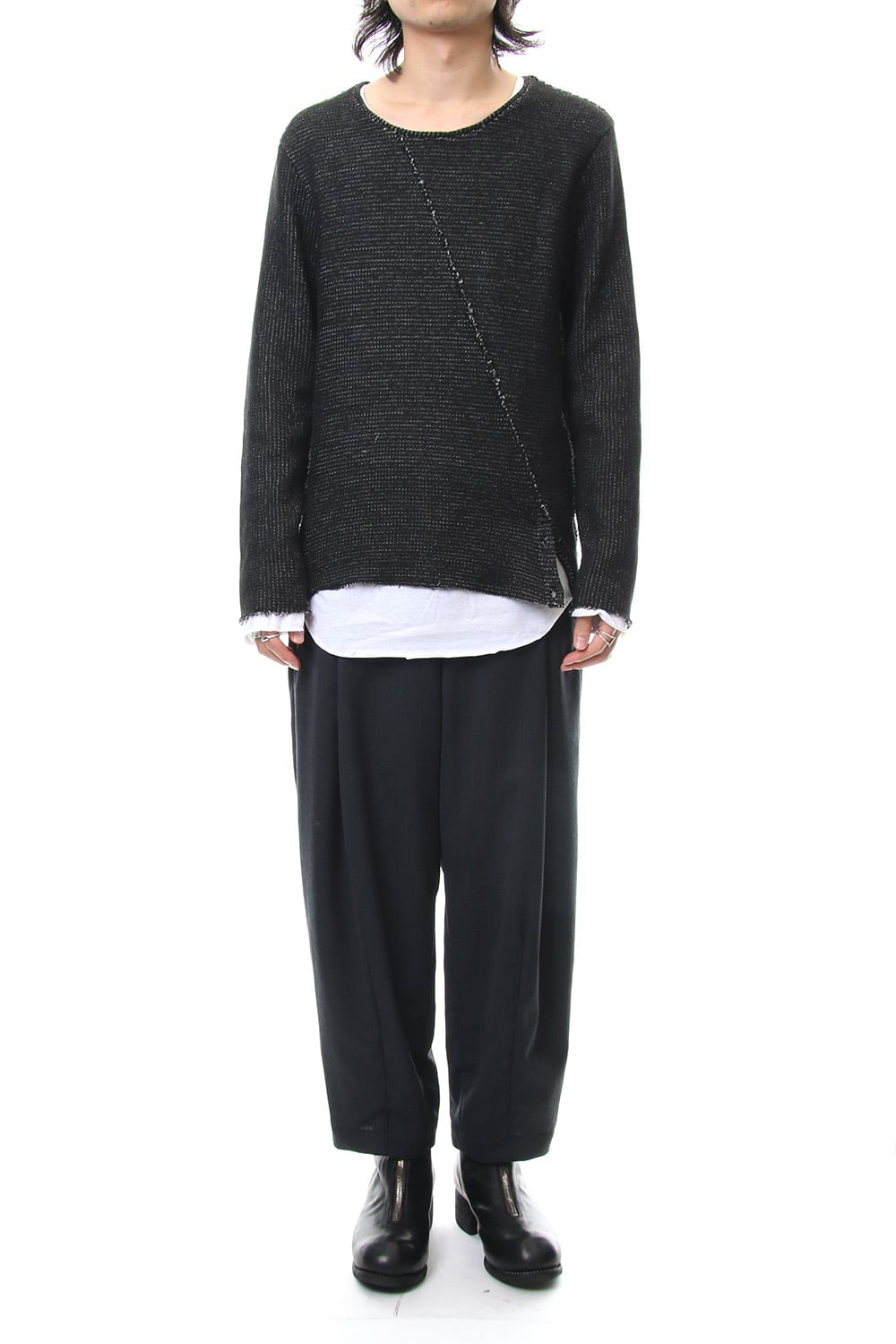 Layered Slash Knit - BLK/WHT