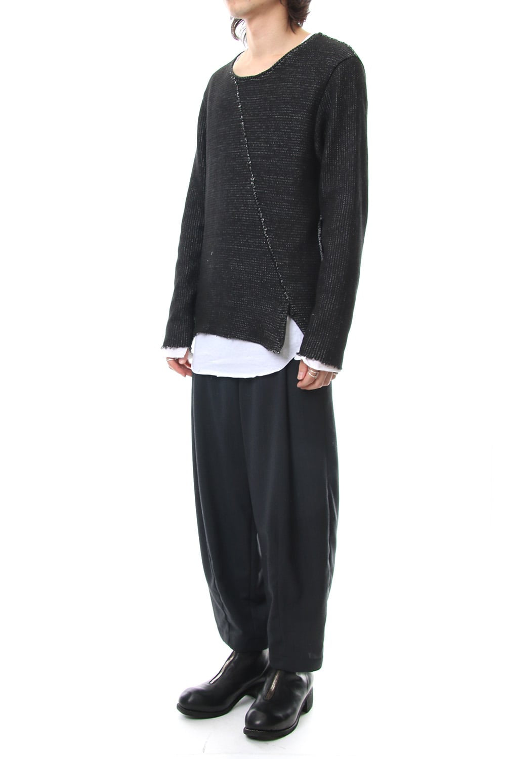 Layered Slash Knit - BLK/WHT