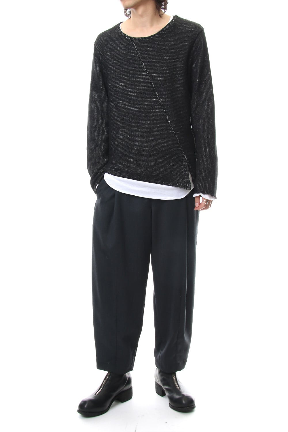 Layered Slash Knit - BLK/WHT