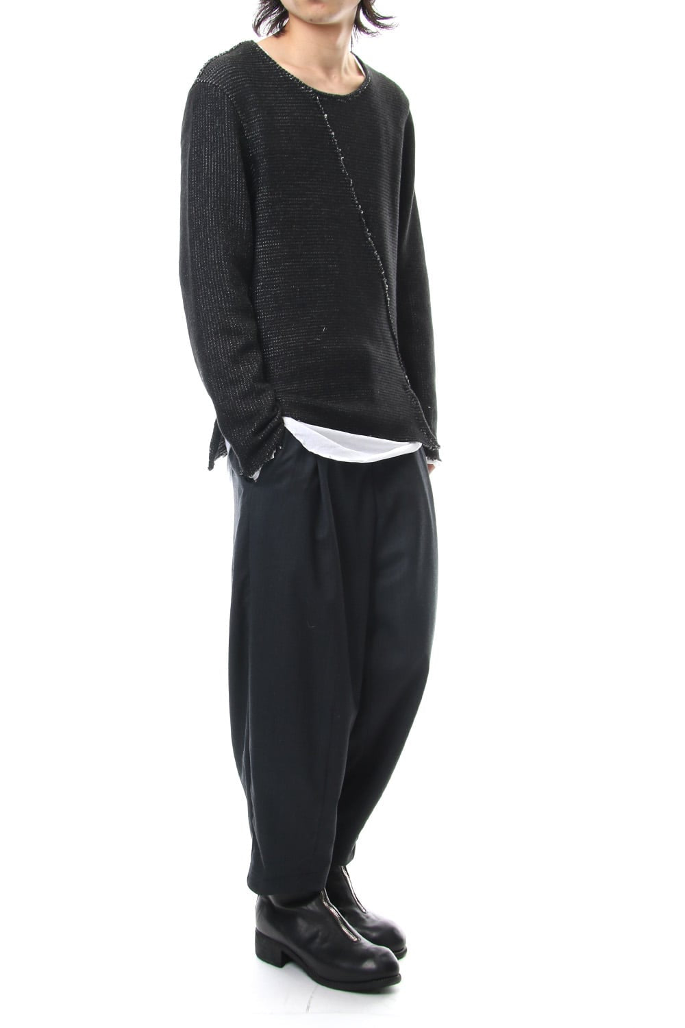 Layered Slash Knit - BLK/WHT