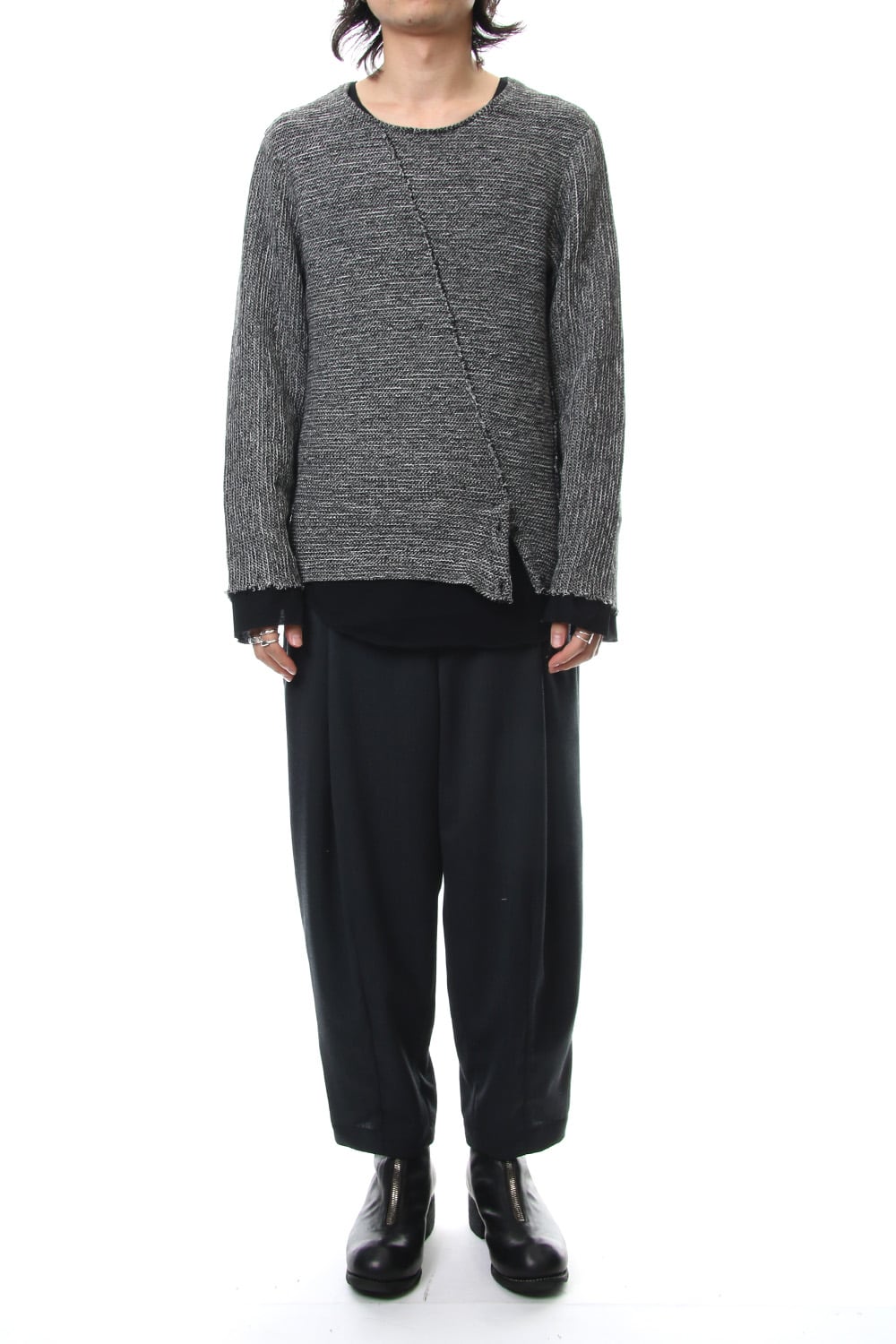 Layered Slash Knit - MIX/BLK