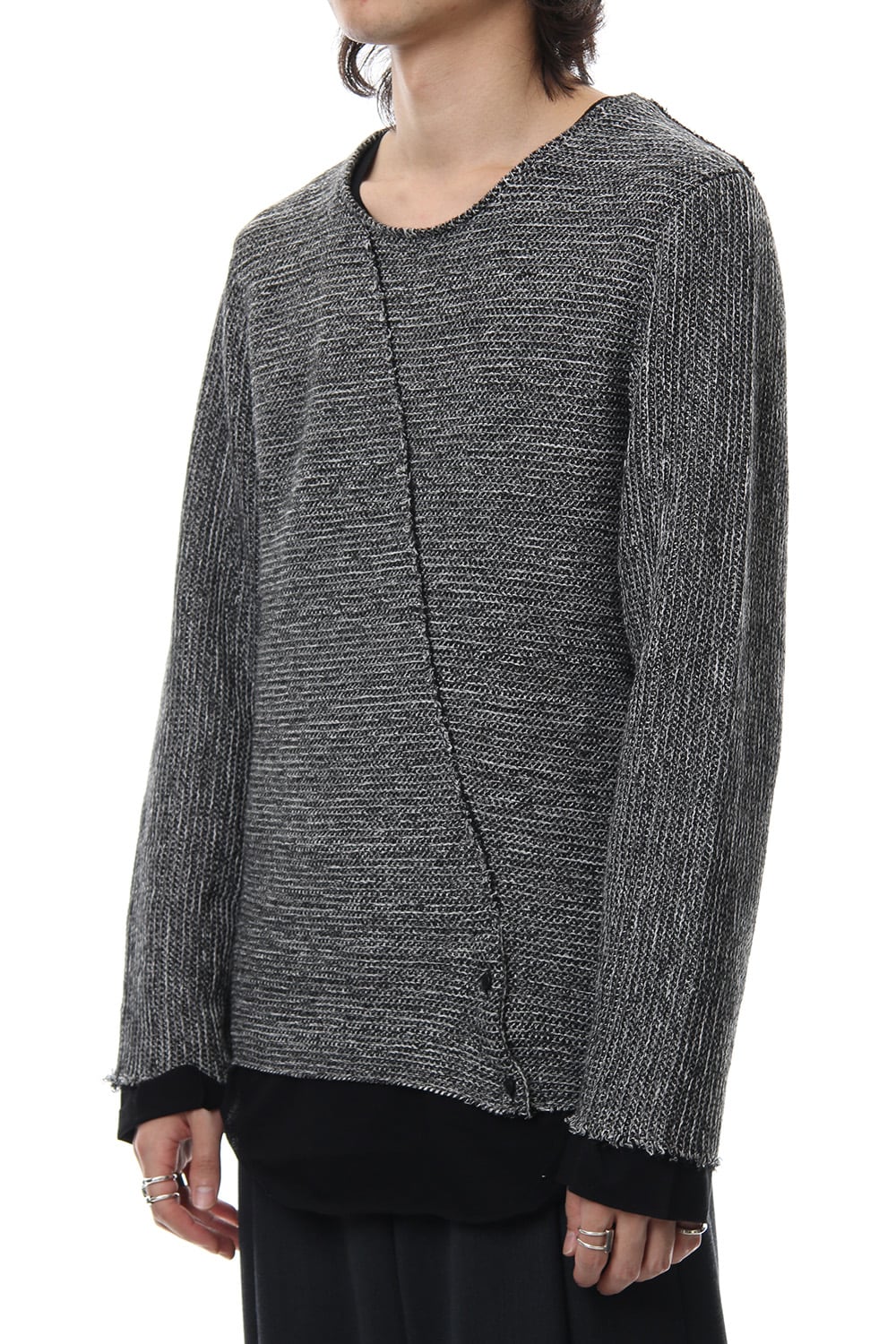 Layered Slash Knit - MIX/BLK