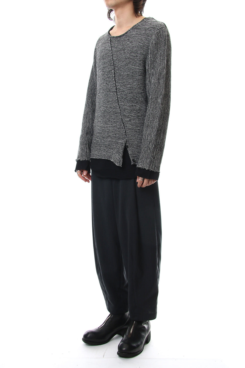 Layered Slash Knit - MIX/BLK