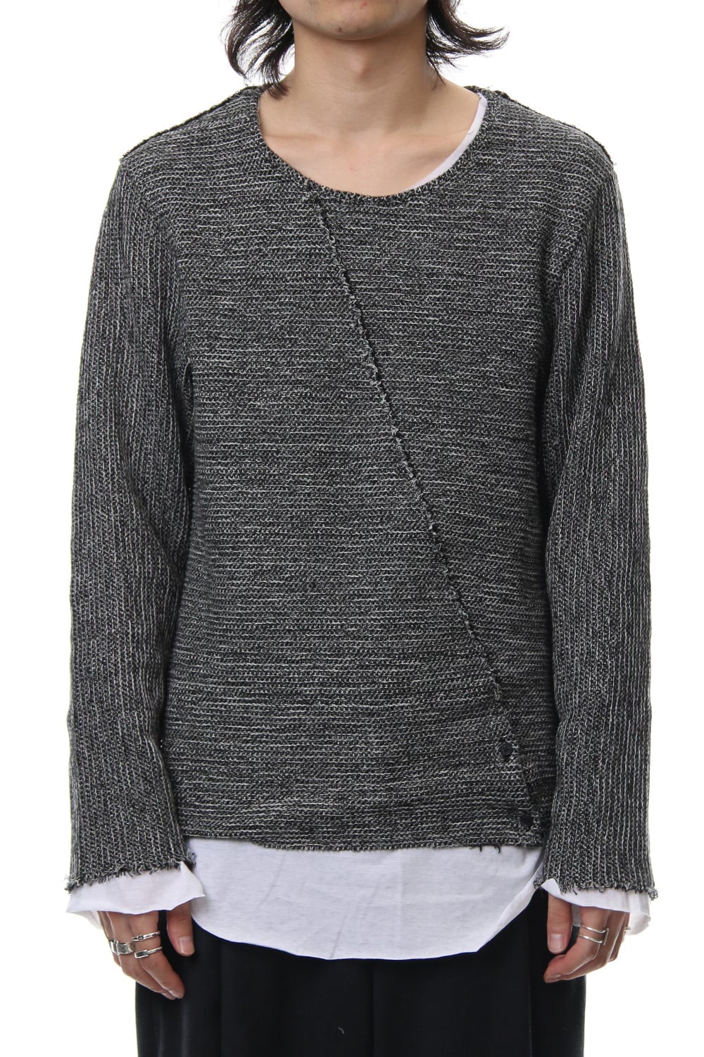 Layered Slash Knit - MIX/WHT