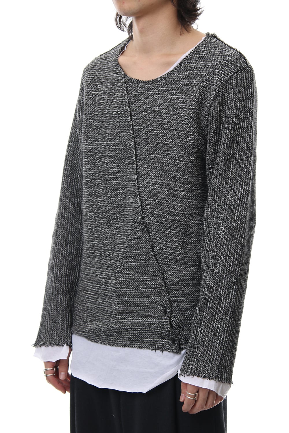 Layered Slash Knit - MIX/WHT