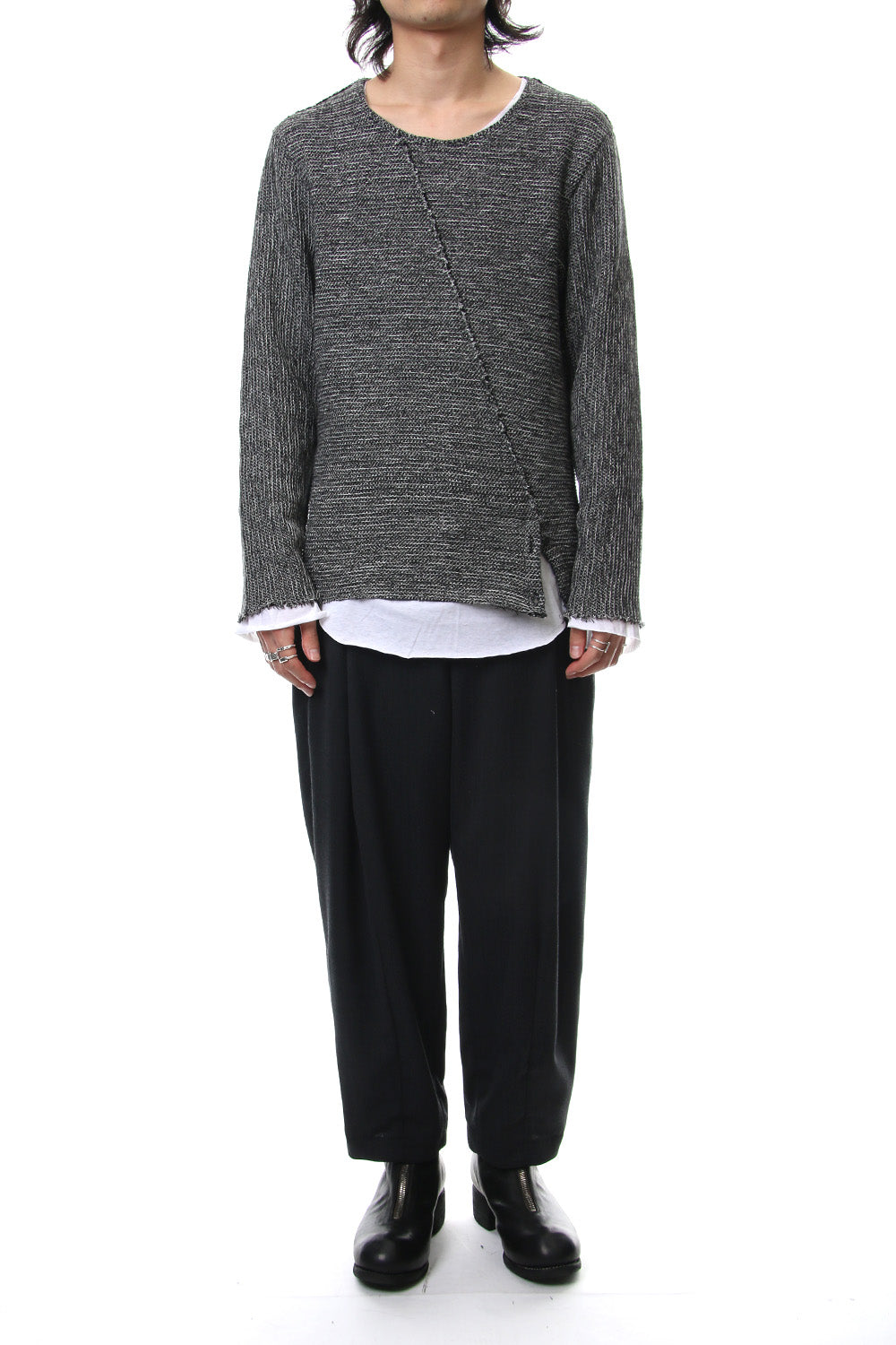 Layered Slash Knit - MIX/WHT