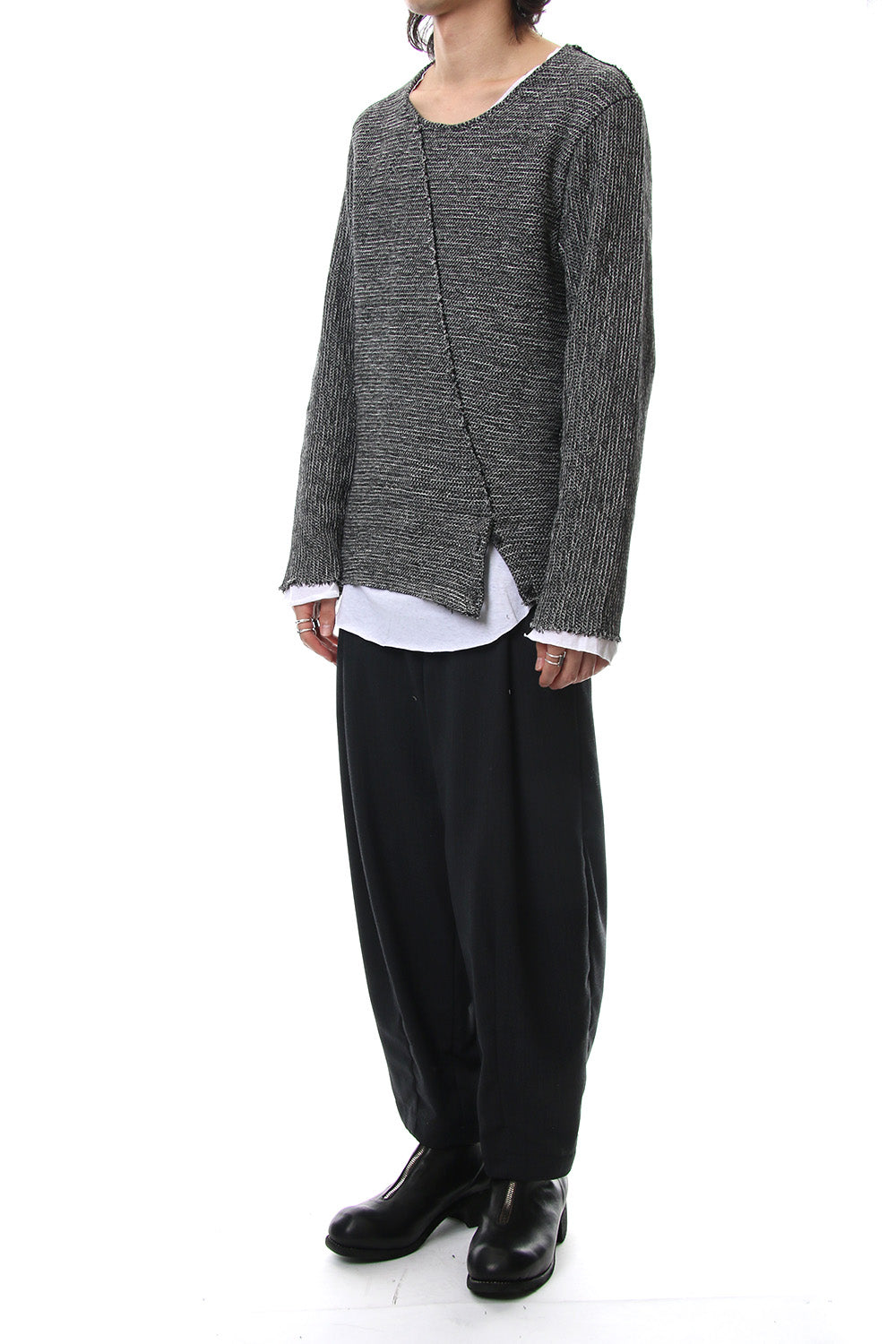 Layered Slash Knit - MIX/WHT