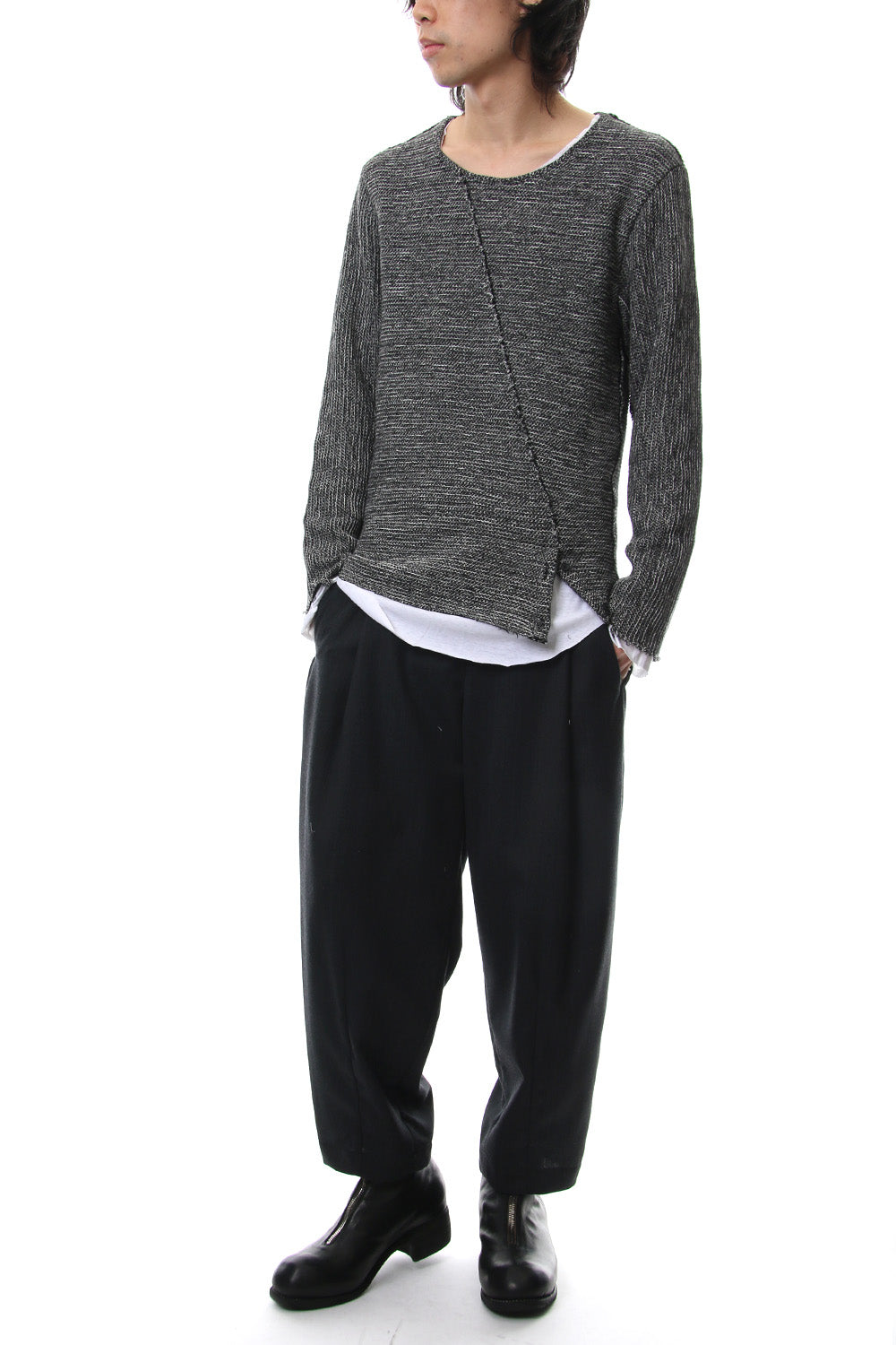 Layered Slash Knit - MIX/WHT