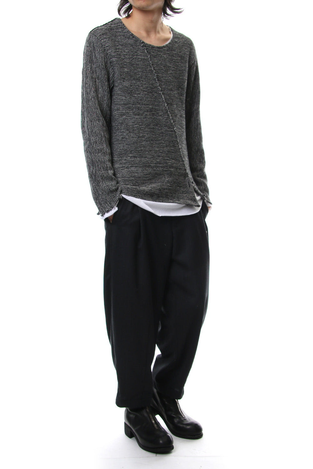 Layered Slash Knit - MIX/WHT