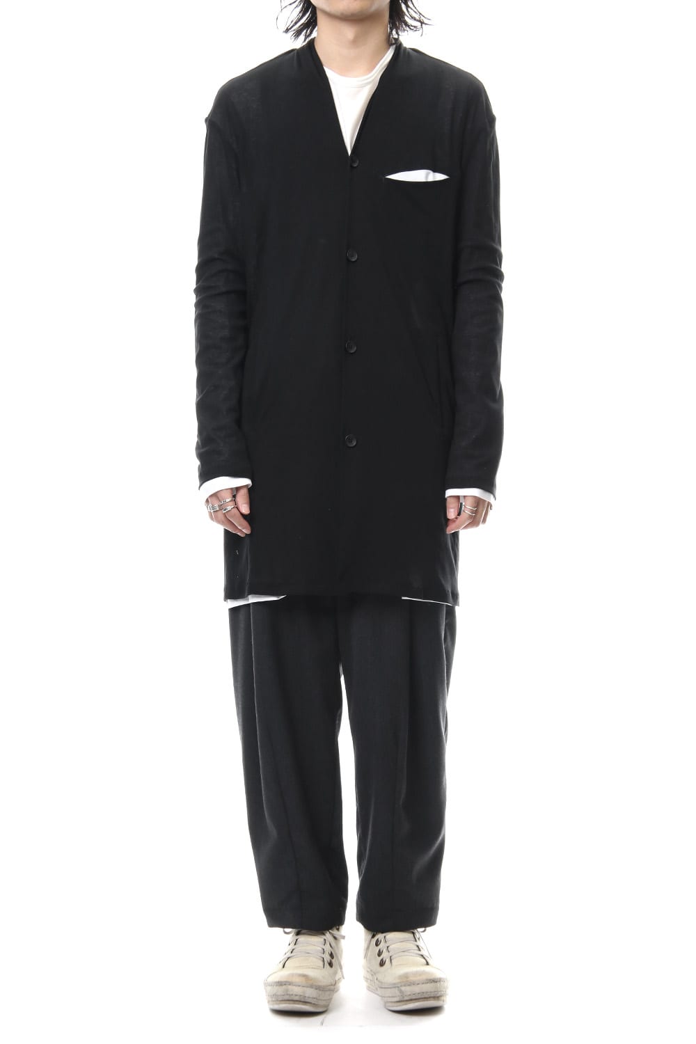 Layered Long Cardigan - blk/wht