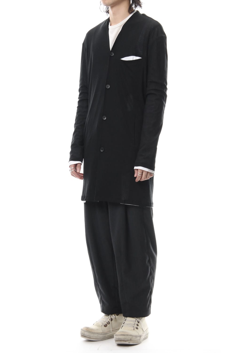 Layered Long Cardigan - blk/wht