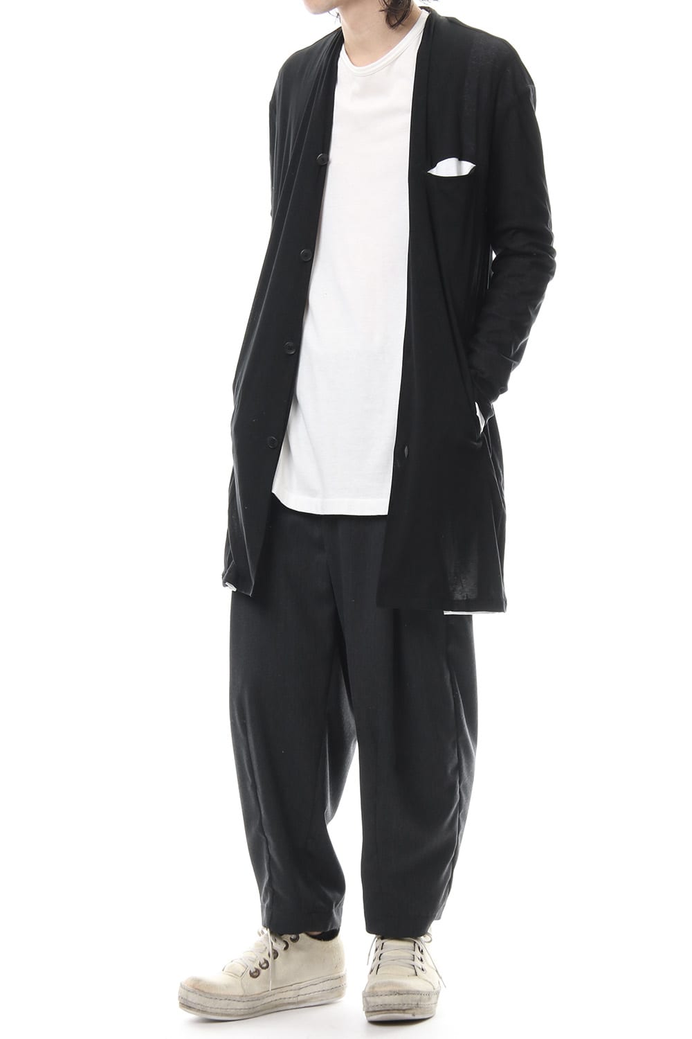 Layered Long Cardigan - blk/wht