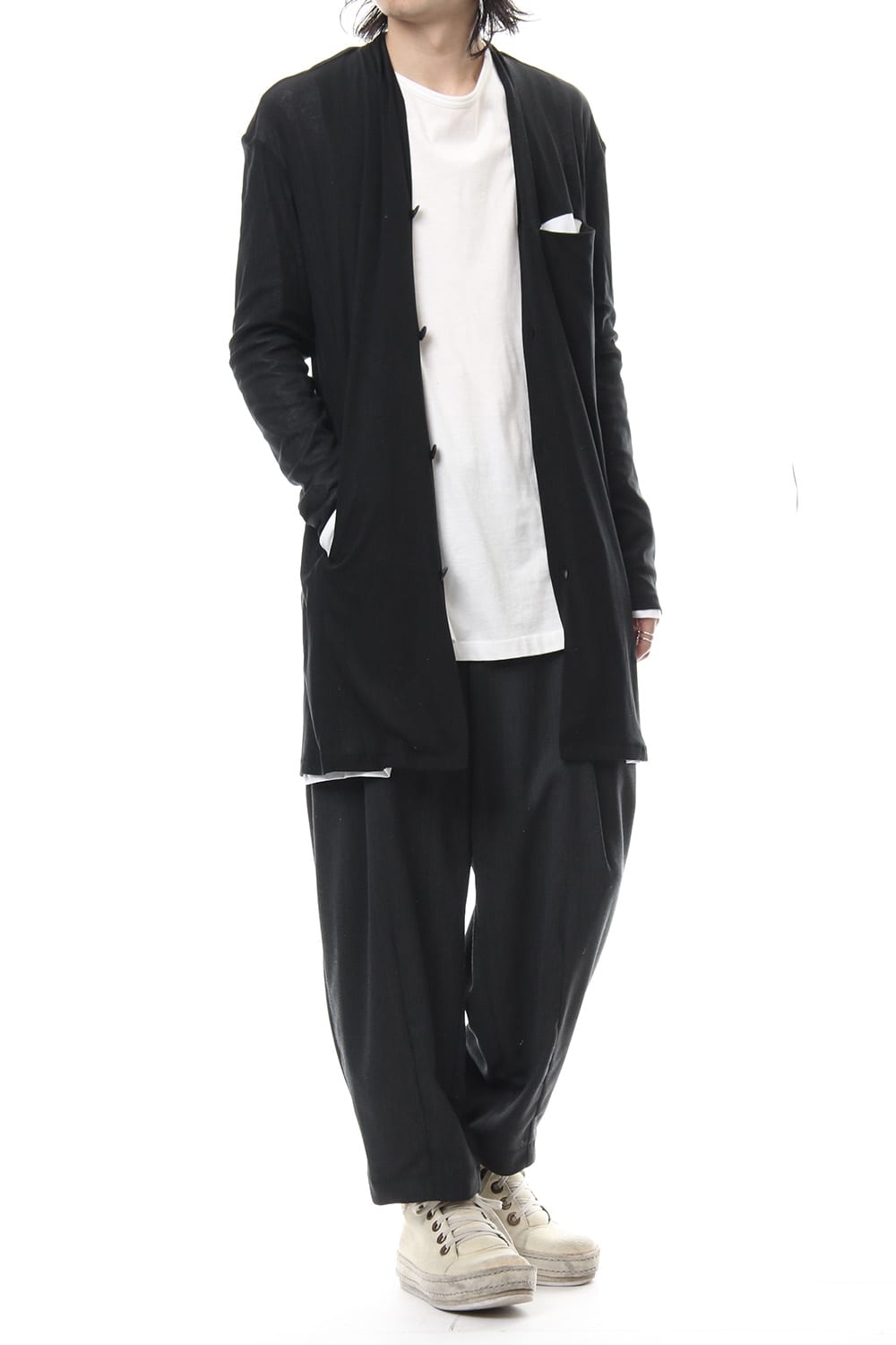 Layered Long Cardigan - blk/wht