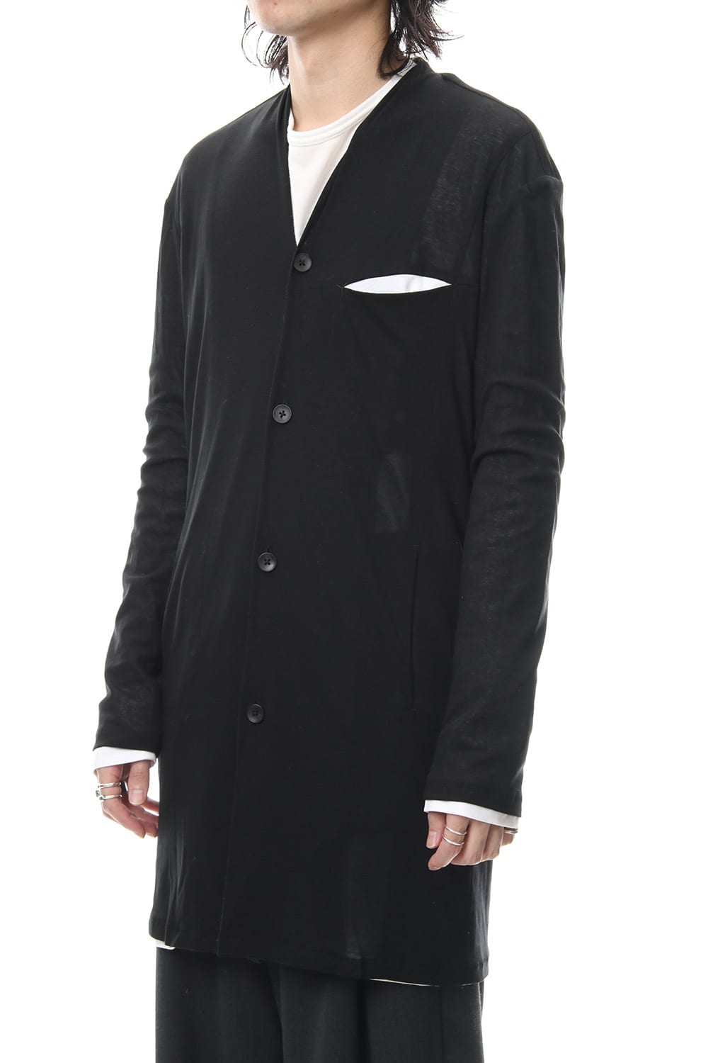 Layered Long Cardigan - blk/wht